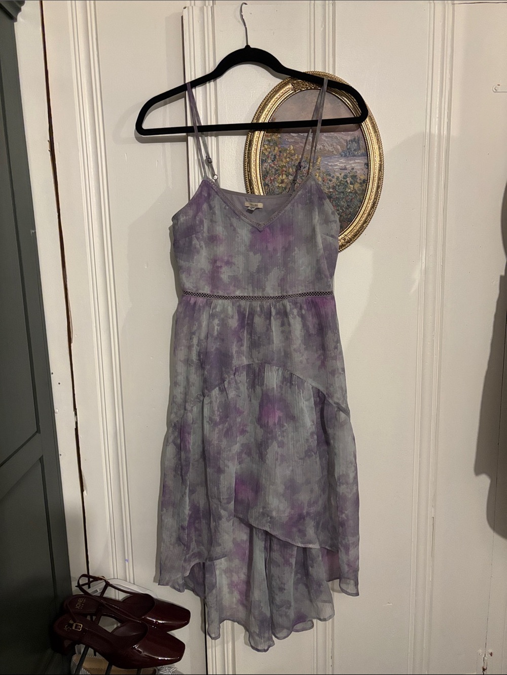 Ecote Lavender and Gray Chiffon Spaghetti Strap Dress